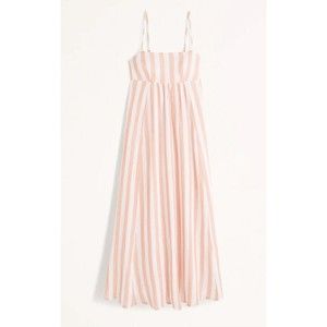 Abercrombie Fitch Babydoll Maxi Dress White Peach Stripe Cotton Gauze Sz Small